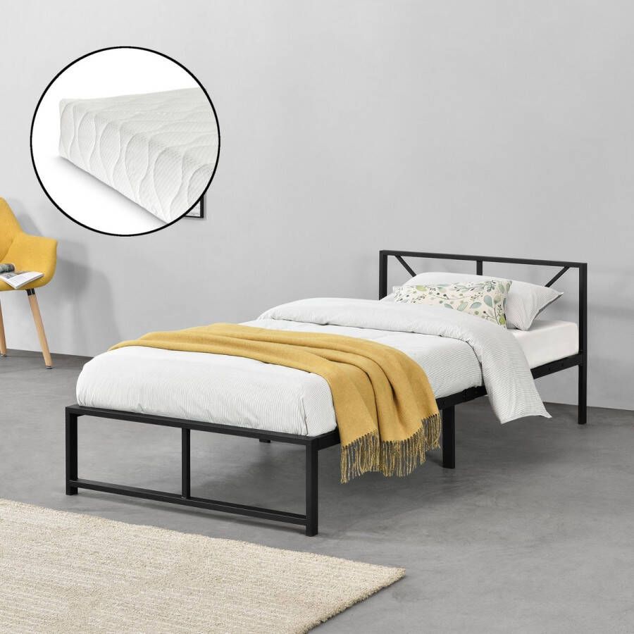 Unbranded Metalen Bed Berta Bedframe Met Matras Zwart 90x200 cm Minimalistisch Design - Foto 2