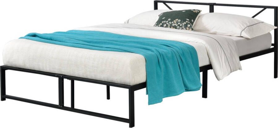 Unbranded Metalen bed Faustino Bedframe Met bedbodem Zwart 140x200 Staal Modern design - Foto 2