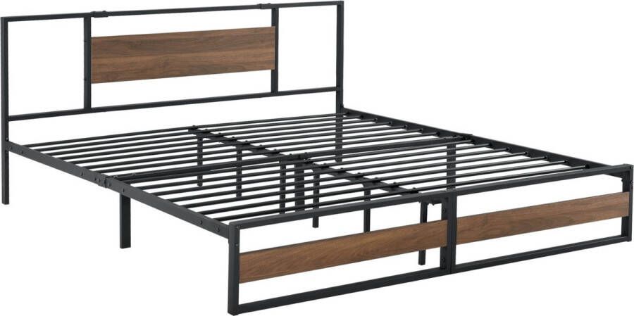 Unbranded Metalen bed Lee Bedframe 180x200 cm Zwart en Walnoot Modern design