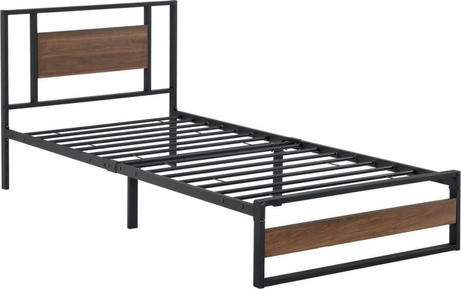 Unbranded Metalen bed Martinus Bedframe 90x200 cm Zwart en Walnoot Modern design - Foto 2