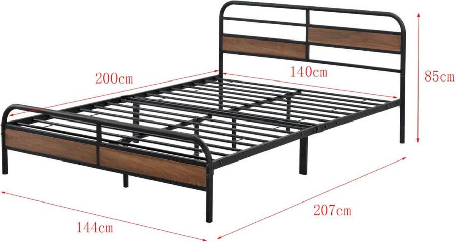 Inandoutdoormatch Metalen Bed Natalio Bedframe Zwart Walnootkleurig 140x200 cm - Foto 2