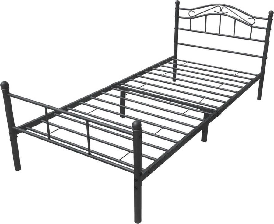Unbranded Metalen bedframe Antonio incl. Bedbodem 90x200 cm Zwart Staal Stijlvol design