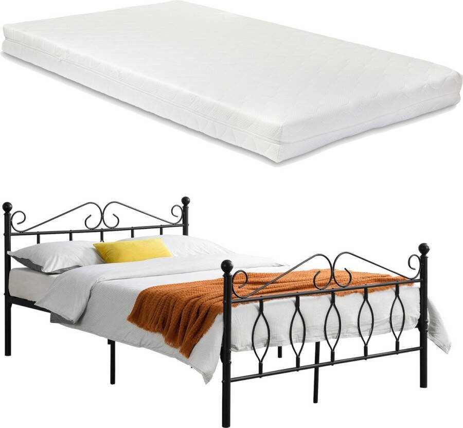 Unbranded Metalen Bedframe Candido Staal Met Matras Zwart 140x200 cm Gemaakt in de EU Staal en Koudschuim - Foto 1