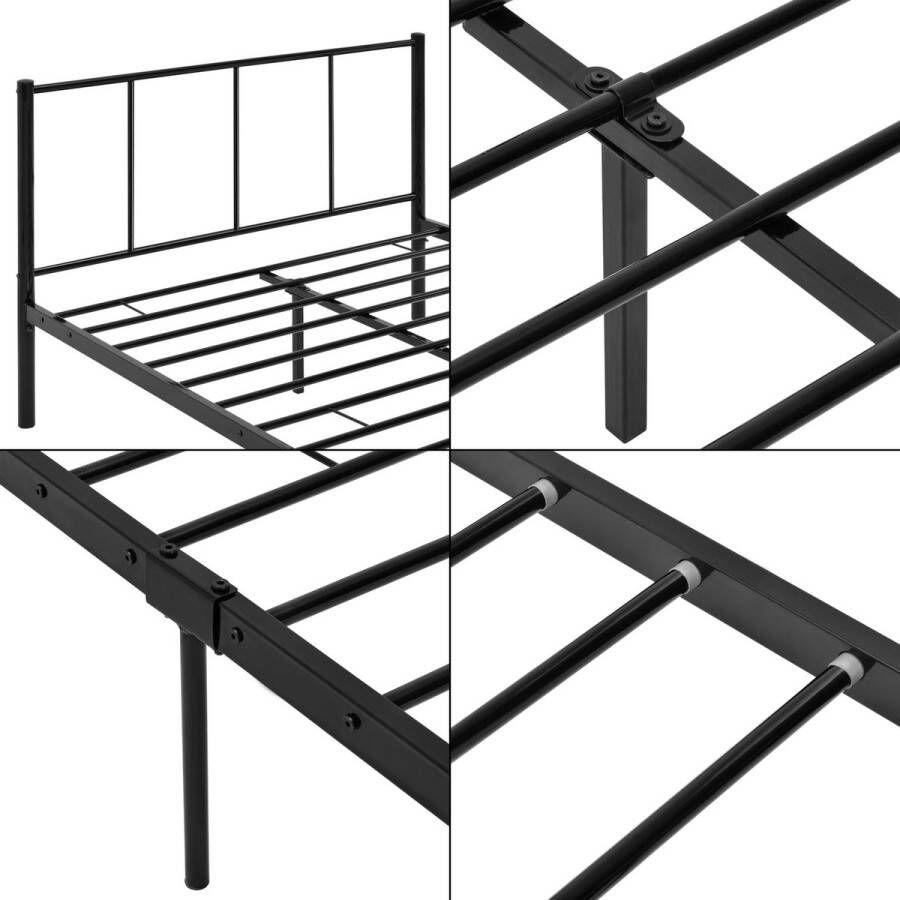 Inandoutdoormatch Metalen bedframe Courteney incl. Bedbodem 120x200cm Zwart Stalen frame gepoedercoat