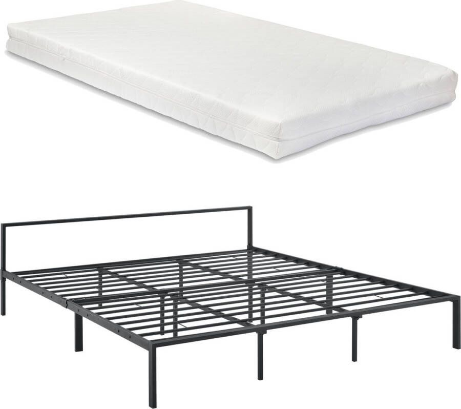 Unbranded Metalen Bedframe Gustavo Zwart Met matras 180x200 cm Staal en Koudschuim Modern Design