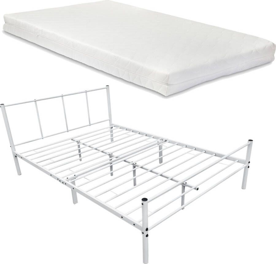 Unbranded Metalen Bedframe Judy Met Matras 120x200 cm Wit Modern Design
