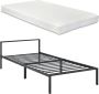 Unbranded Metalen Bedframe Reanna Zwart Met matras 90x200 cm Staal en Koudschuim Modern Design - Thumbnail 1