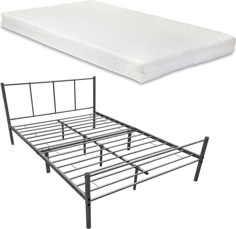 Unbranded Metalen bedframe Sylvia Met matras 120x200 cm Donkergrijs Modern design