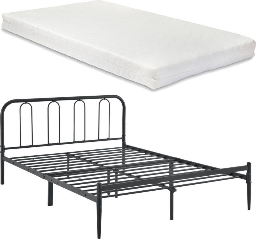 Unbranded Metalen Bedframe Verity Zwart Met matras 160x200 cm Staal en Koudschuim Modern Design