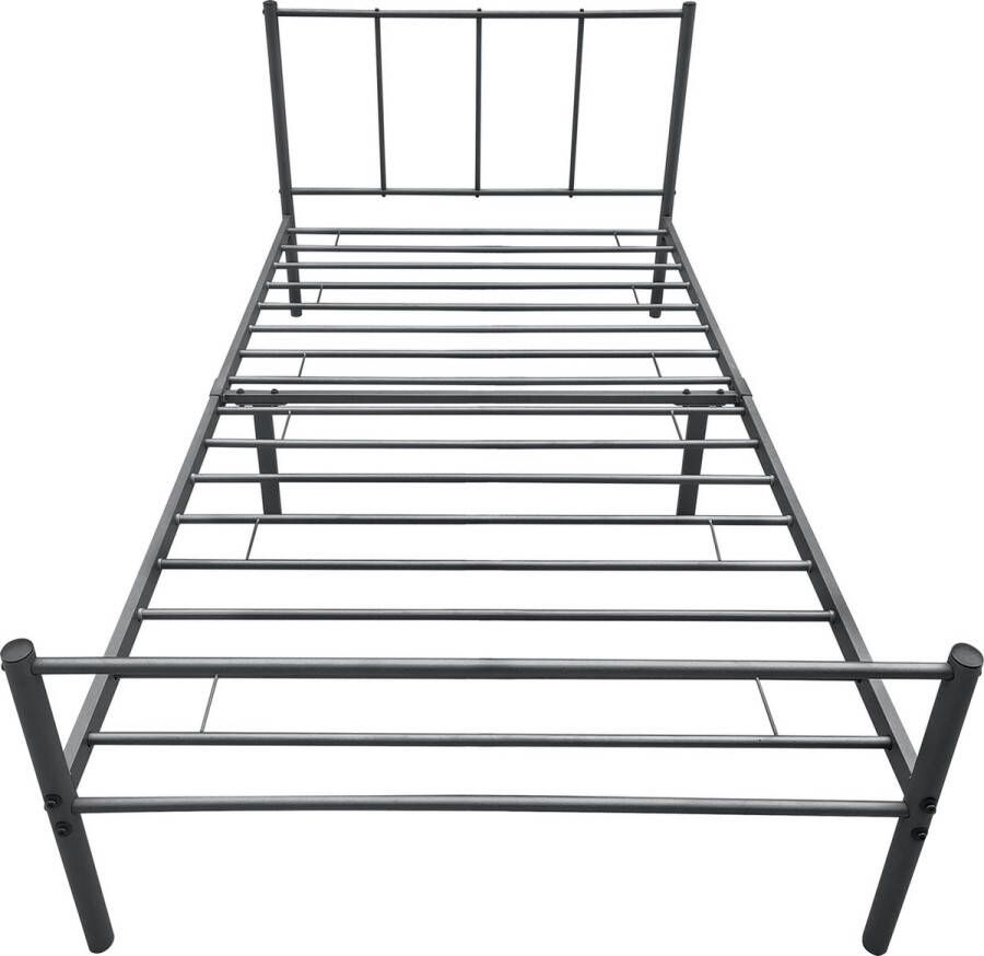 Unbranded Metalen Bedframe Wrenley Met Matras 90x200 cm Donkergrijs Modern Design