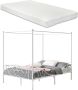 Unbranded Metalen hemelbed Alesia met bedbodem en matras 140x200 cm wit stabiel frame minimalistisch design - Thumbnail 1