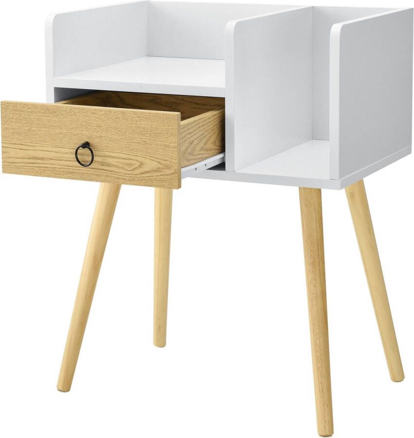 Unbranded Modern nachtkastje Robina 64x50x36 cm Wit en Hout Spaanplaat en Vurenhout Modern Design