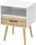 Unbranded Nachtkastje Fenton Met Lade en Open Vak 57x42x40 cm Wit en Eiken Modern Design - Thumbnail 1