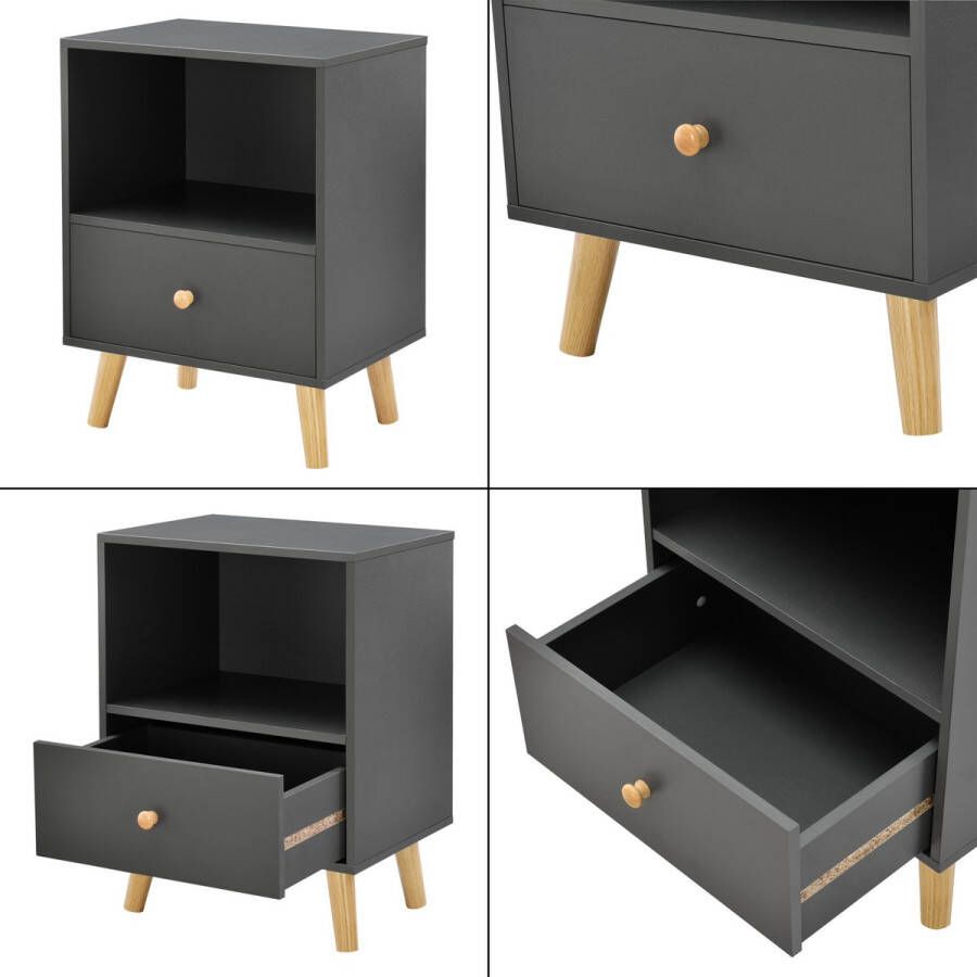 Unbranded Nachtkastje Jared Met Lade en Open Vak 54x40x30 cm Wit en Donkergrijs Modern Design - Foto 3