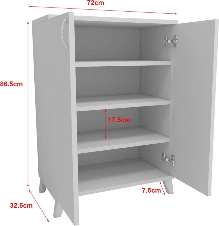 Unbranded Opbergkast Ciriaco 86 5x72x32 5 cm Wit Spaanplaat 2 Deuren 4 Opbergvakken Stijlvolle Kast