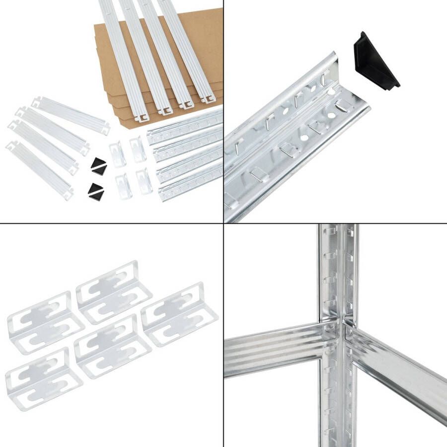 Unbranded Opbergrek Hoek Kasimira Set van 2 180x70x40-70 cm Max 175 kg plank Zilverkleurig en Houtkleurig Elk 5 Planken - Foto 2