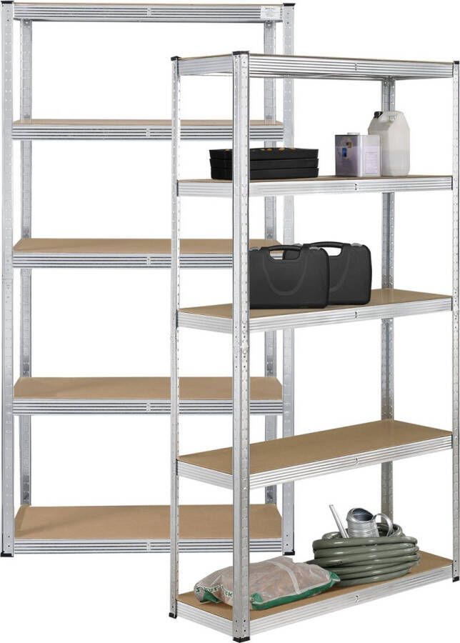 Unbranded Opbergrek Lorenza Set van 2 180x90x40 cm Max 175 kg plank Zilverkleurig en Houtkleurig Elk 5 Planken