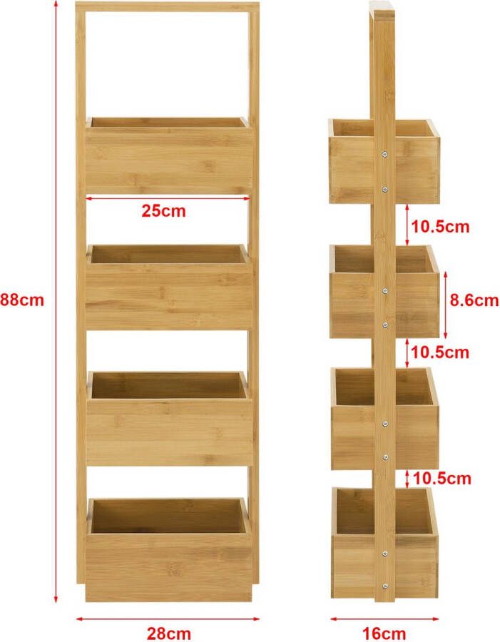 Unbranded Opbergrek Wolter Staand rek Met 4 manden Bamboe Minimalistisch design