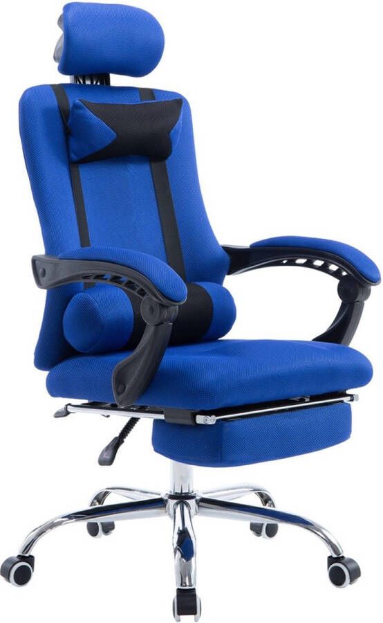 Unbranded Premium Bureaustoel XL Op wielen Blauw Ergonomische bureaustoel Voor volwassenen Gamingstoel stof In hoogte verstelbaar