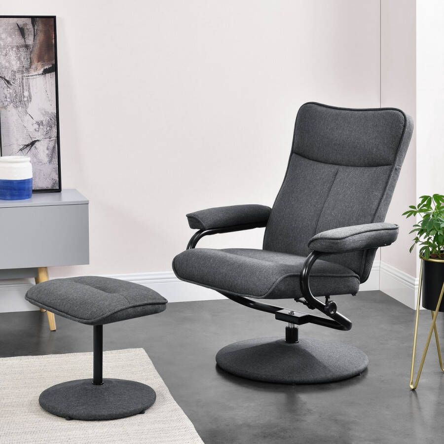 Unbranded Relax Fauteuil Caroline Comfortabele Relaxfauteuil Verstelbaar Met Poef Stof Grijs