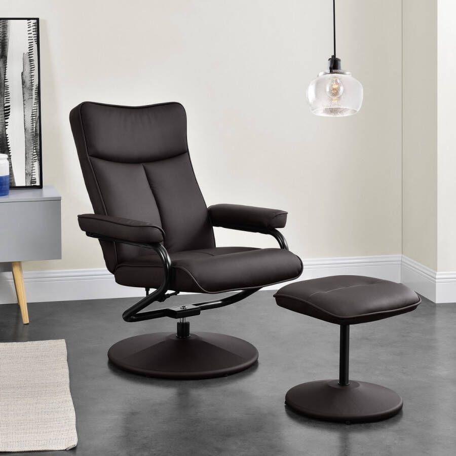 Unbranded Relax Fauteuil Chuck Comfortabele Recliner Verstelbaar Met Poef Poef Imitatie Leder Bruin