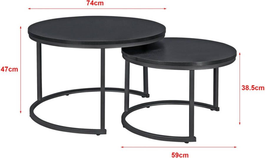 Unbranded Salontafel Barend Rond Set van 2 Zwart Metaal en spaanplaat Modern design