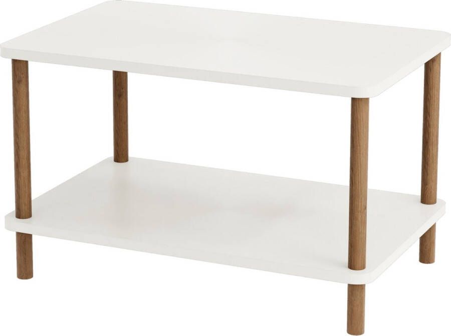 Unbranded Salontafel Daan Rechthoek 43x70x44 cm Wit en Houtkleurig Spaanplaat en Beukenhout Modern Design