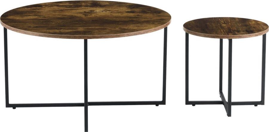 Unbranded Salontafel Dominica Set van 2 Zwart en Houtkleurig Spaanplaat en Staal Modern design - Foto 2