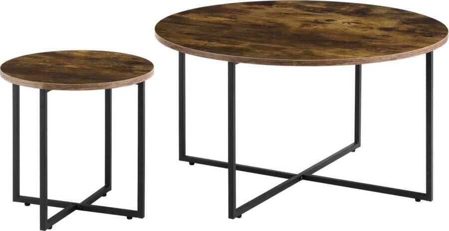 Unbranded Salontafel Dominica Set van 2 Zwart en Houtkleurig Spaanplaat en Staal Modern design