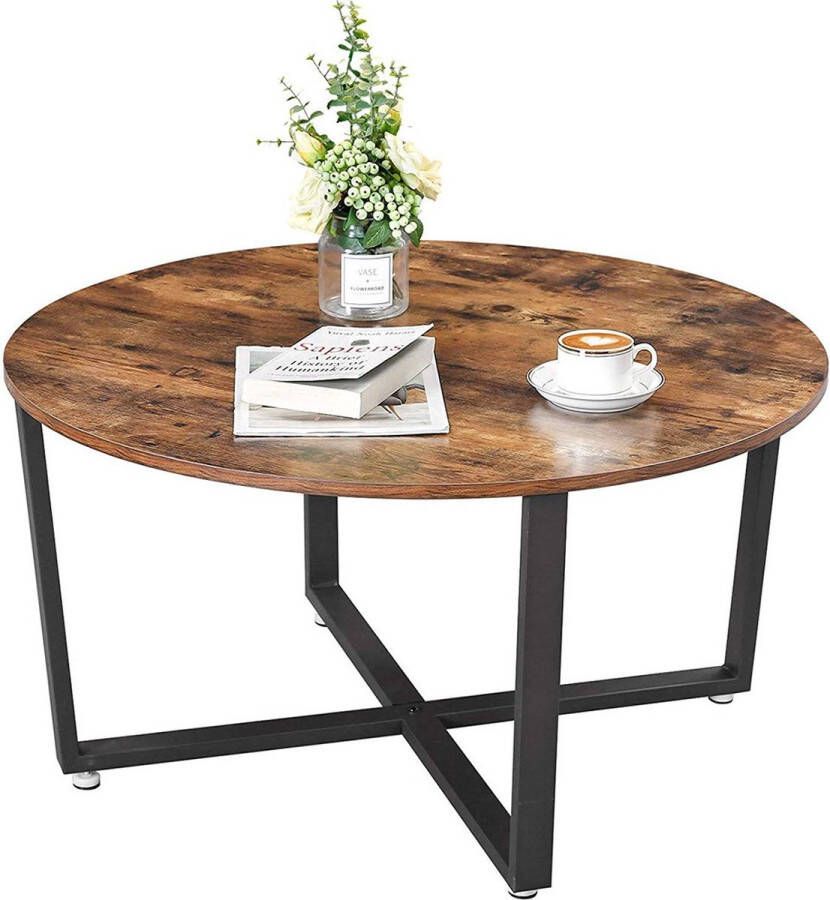 Unbranded Salontafel industrieel Met opbergruimte TV meubel Zonder lade Rond Landelijk Hout 88x88x47cm - Foto 2