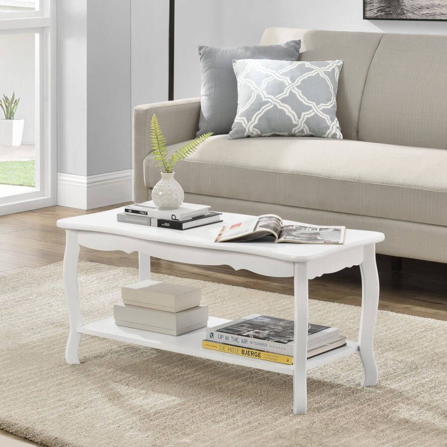 Salontafel Isabel Met 1 Plank MDF en grenen 87 5x40x42 cm Wit Moderne Look - Foto 2