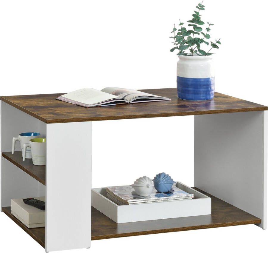 Unbranded Salontafel Joleen Met 2 Open Vakken 90x59x48 cm Wit Eiken Spaanplaat Luxe Design