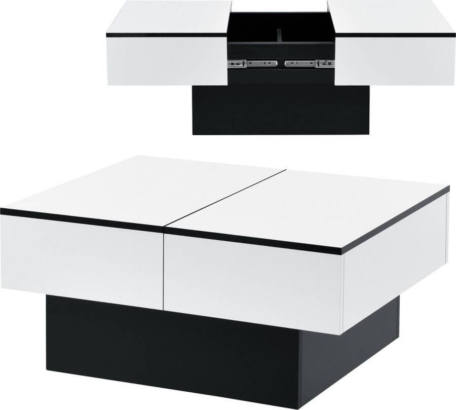 Unbranded Salontafel Keith Met Opbergruimte 80x60x40 cm Zwart en Wit Spaanplaat Stijlvolle uitstraling - Foto 2