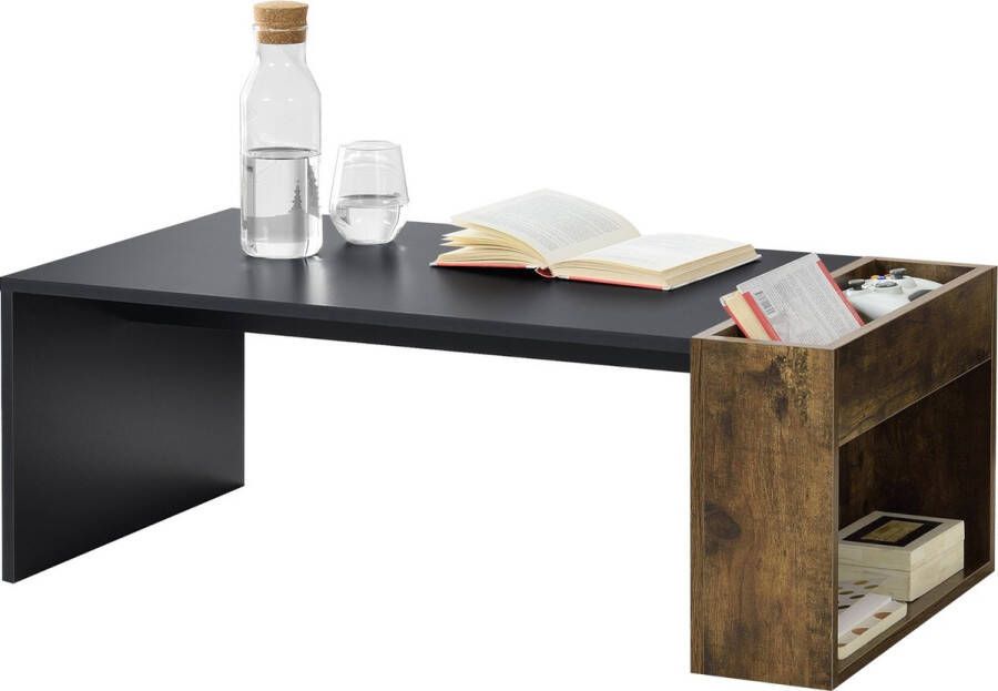 Unbranded Salontafel Kristal 2 Open Vakken 95x50x34 cm Zwart Eiken Spaanplaat Luxe Design