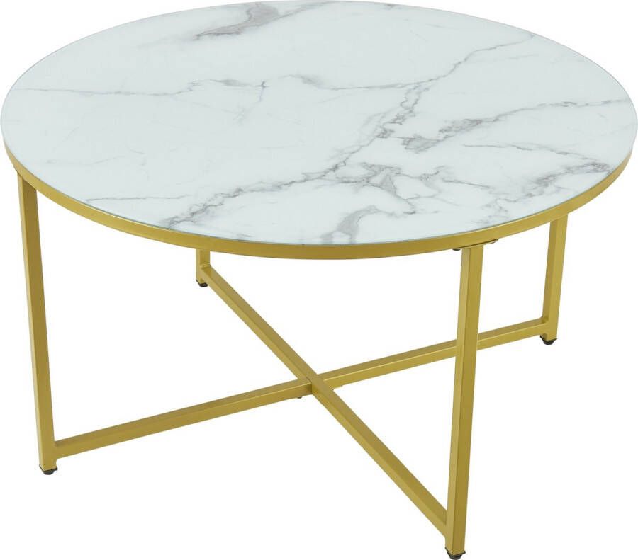 Unbranded Salontafel Marianne 45xØ80 cm Marmer Look Wit en Goud Staal en Spaanplaat Modern Design