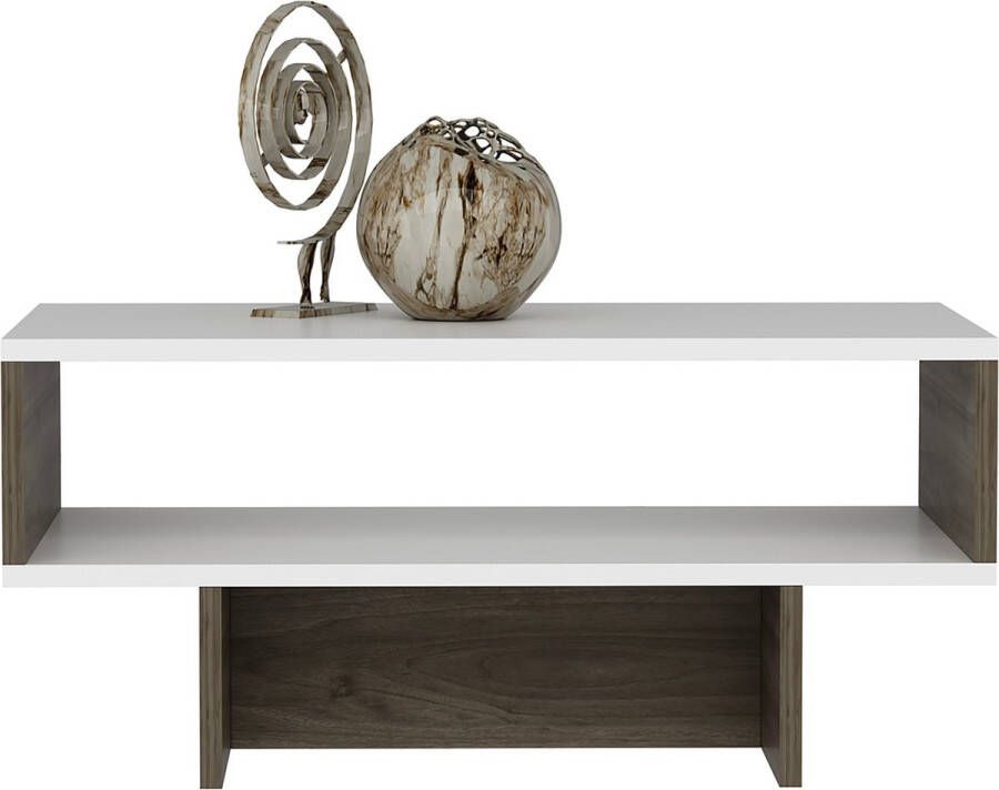 Inandoutdoormatch Salontafel Merit 36 4x80x45 cm Wit en Walnoot Modern Design Spaanplaat