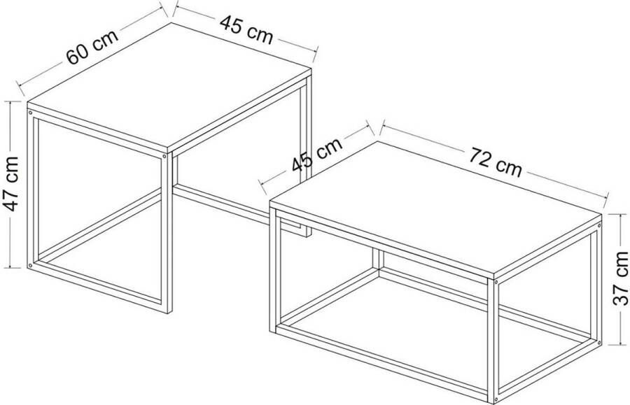 Unbranded Salontafel Merla Set van 2 Zwart Mat Spaanplaat en Metaal Stijlvol Design