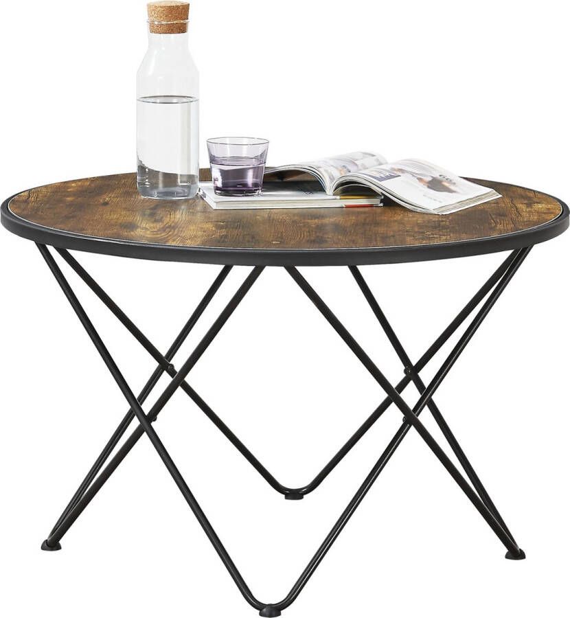 Unbranded Salontafel Nathalie Rond Houtkleur Donker en Zwart Metaal en Spaanplaat Modern Design