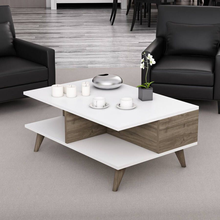 Unbranded Salontafel Nessa 39x90x60 cm Wit en Walnoot Spaanplaat en Kunststof Stijlvol Design