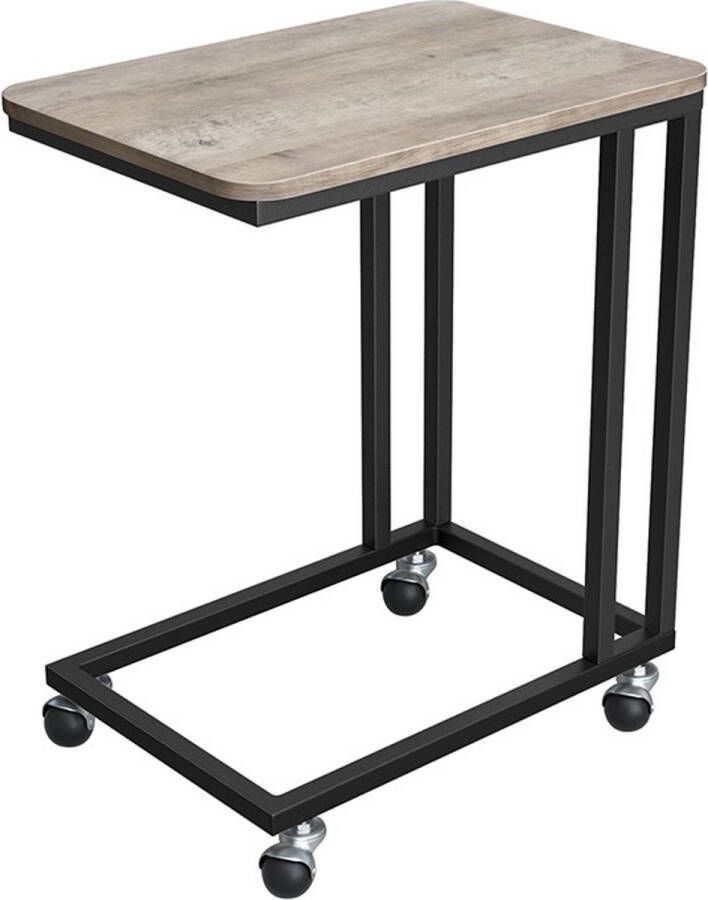 Inandoutdoormatch Salontafel Reinout met Wieltjes C Vorm Verrijdbare Salontafel 50x35x60cm Woonkamertafel met Metalen Onderstel voor Koffie en Laptop Industrieel Design Greige Zwart Vaderdag cadeau
