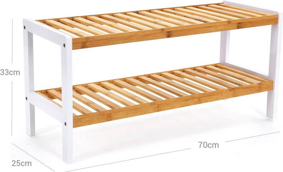 Inandoutdoormatch Schoenenbank Weldi Bamboe wit 2 laags Opbergruimte Halbank 70x26x33cm Vaderdag cadeau
