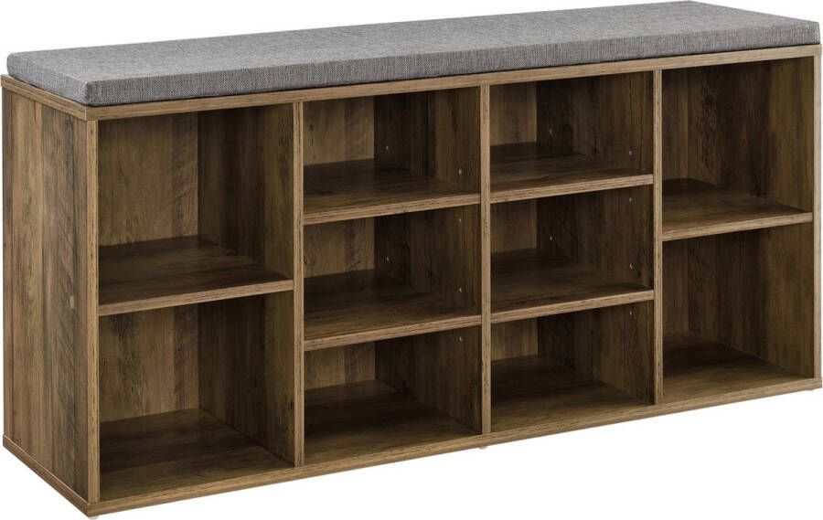 Unbranded Schoenenkast Bronwyn 103x30x48 cm Met Zitkussen Grijs en Houtkleurig Spaanplaat en Stof Modern Design