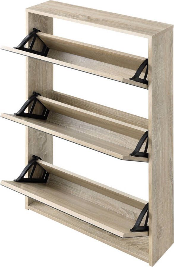 Unbranded Schoenenkast Crawford Met Spiegels en 2 Vouwdeuren 102 5x63x17 cm Eikenkleurig Spaanplaat Stijlvol Design