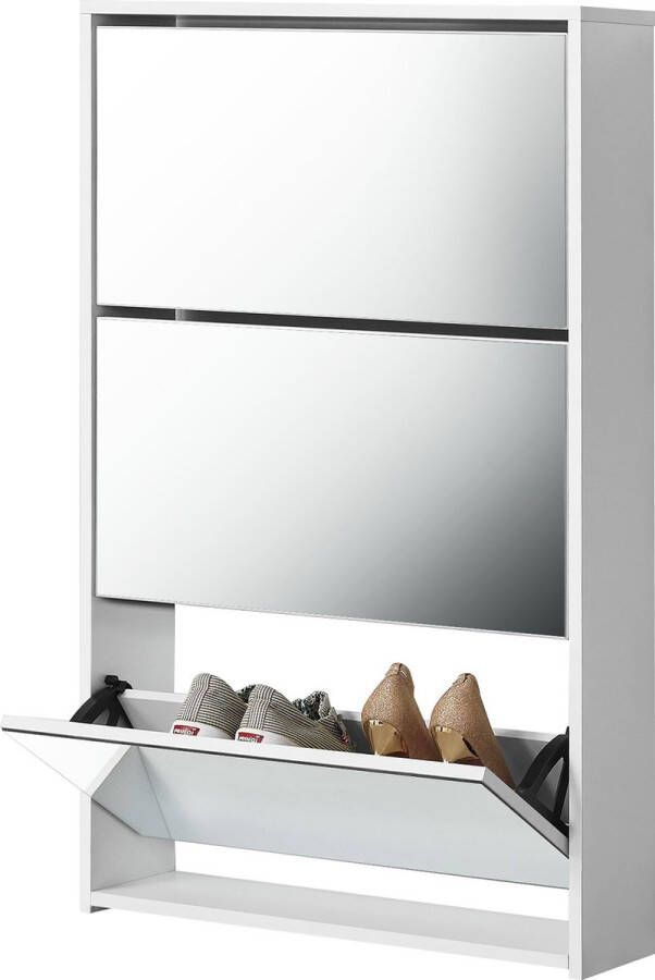 Unbranded Schoenenkast Isidora Met Spiegels en 2 Vouwdeuren 102 5x63x17 cm Wit Spaanplaat Stijlvol Design - Foto 2