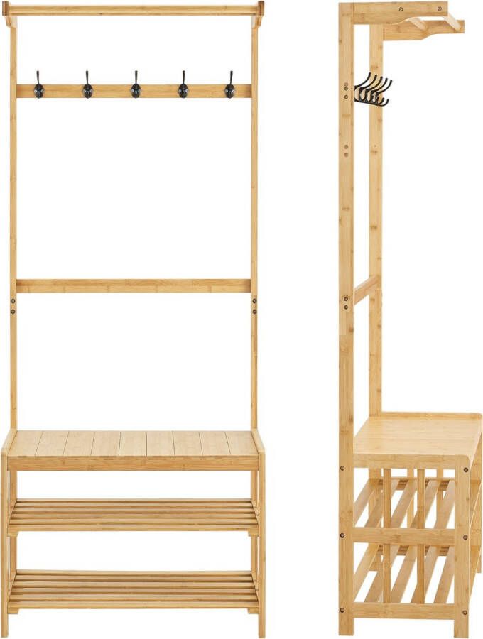 Unbranded Schoenenrek Sven Met Bamboe Kapstok 168x70x35 cm Houtkleurig Met Zitting Milieuvriendelijk Materiaal - Foto 2