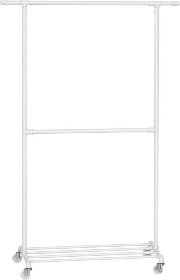 Unbranded Signatu Home Zwaar Kledingrek -kledingstang op wieltjes 2 stangen kapstok met plank tot 110 kg belastbaar klassiek wit
