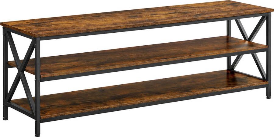 Unbranded Signature Home Béziers TV Rack 3 Tier TV-plank tv-kast lowboard voor tv's tot 65 inch 147 x 40 x 50 cm tv-standaard met open vakken X-vormige stutten industrieel ontwerp vintage bruin zwart