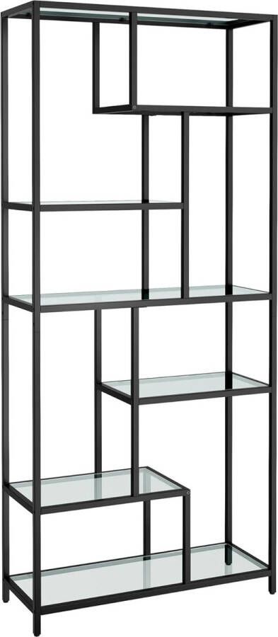 Unbranded Signature Home Boekenkast Zwart Opbergkast gehard glas plantenrek Zwart 30 x 80 x 180 cm