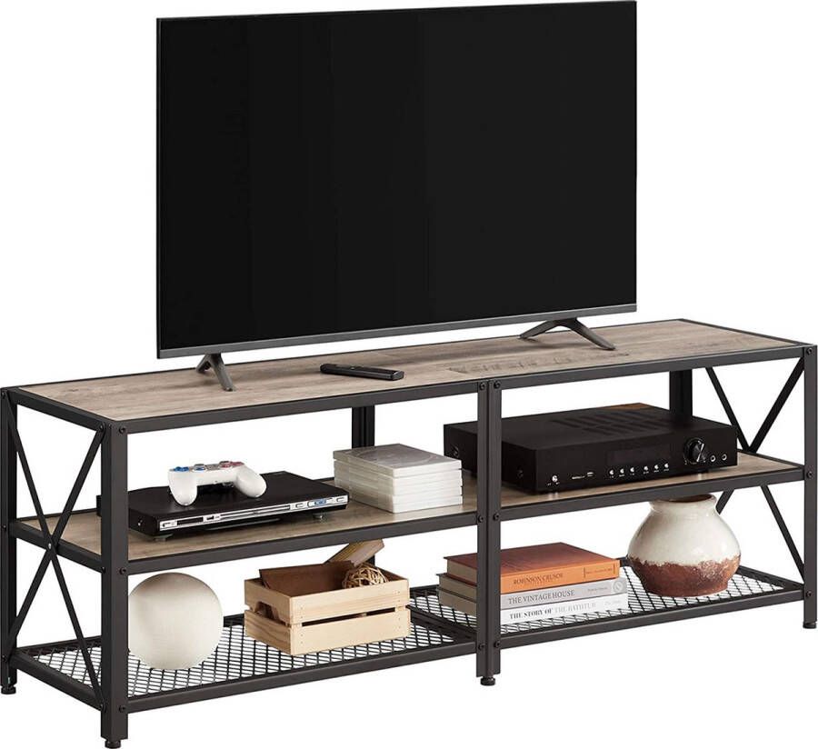 Unbranded Signature Home Bourges Tv-meubel tv-tafel lowboard voor tv's tot 60 inch tv-meubel met planken stalen frame tv-plank voor woonkamer slaapkamer greige zwart