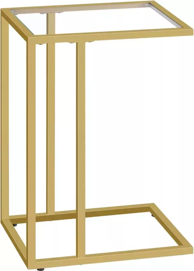 Unbranded Signature Home C-vorm bijzettafel goudkleurige glazen banktafel met metalen frame salontafel nachtkastje mobiele salontafel voor kleine ruimtes glazen tafel goudkleur 40x30x62 cm